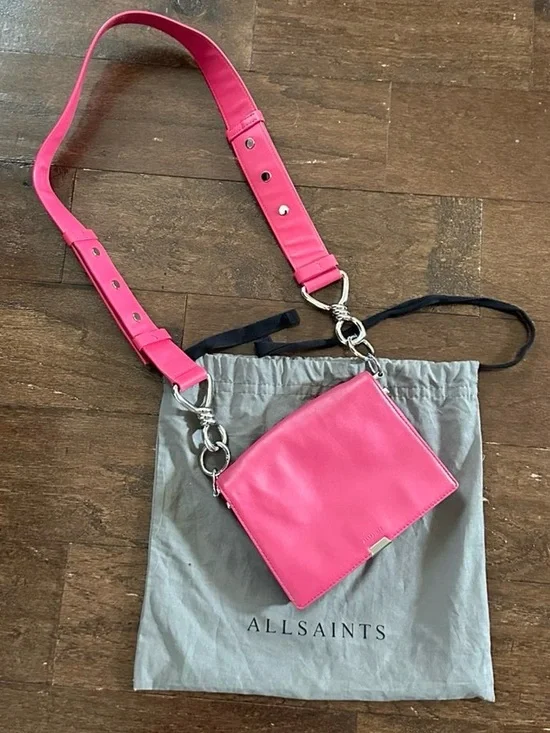 Allsaints Captain Leather Flap Shoulder Bag-Fuscia-EUC - Picture 4 of 16